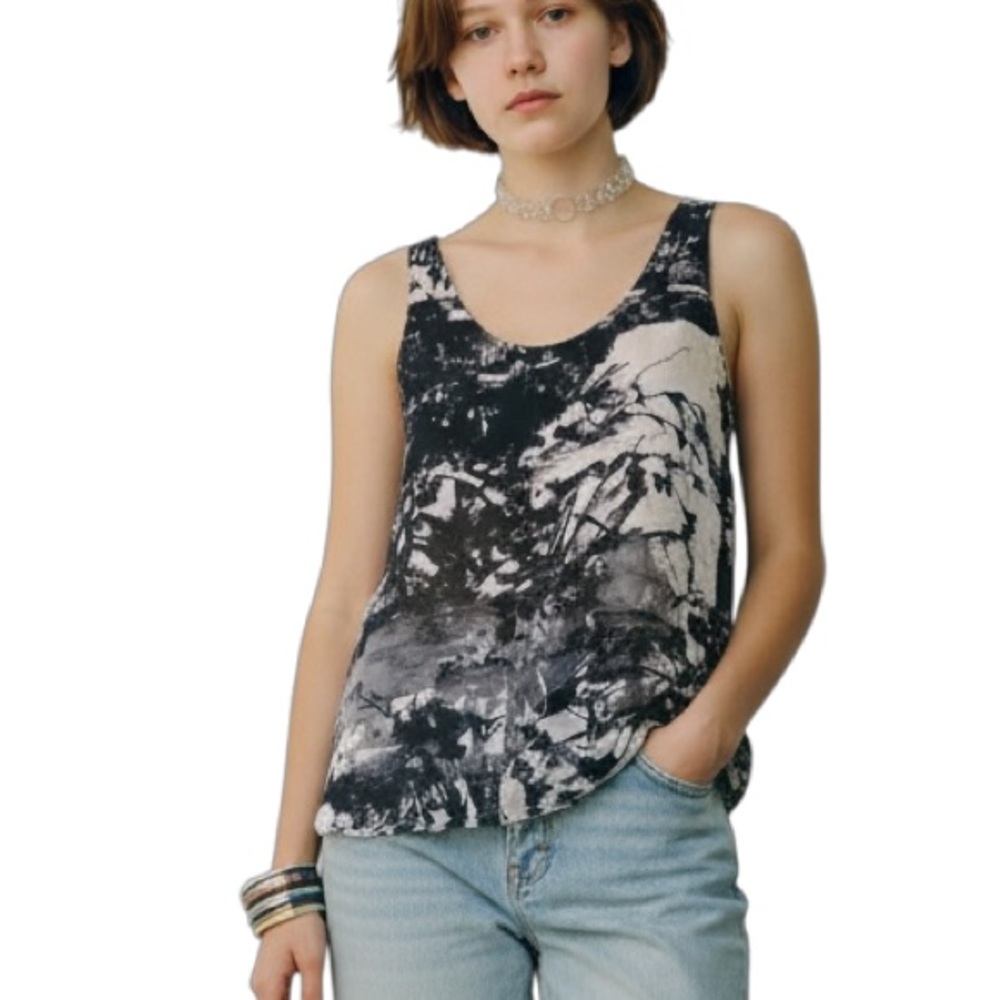 Eileen Fisher Black & White Silk Top Size Small Petite